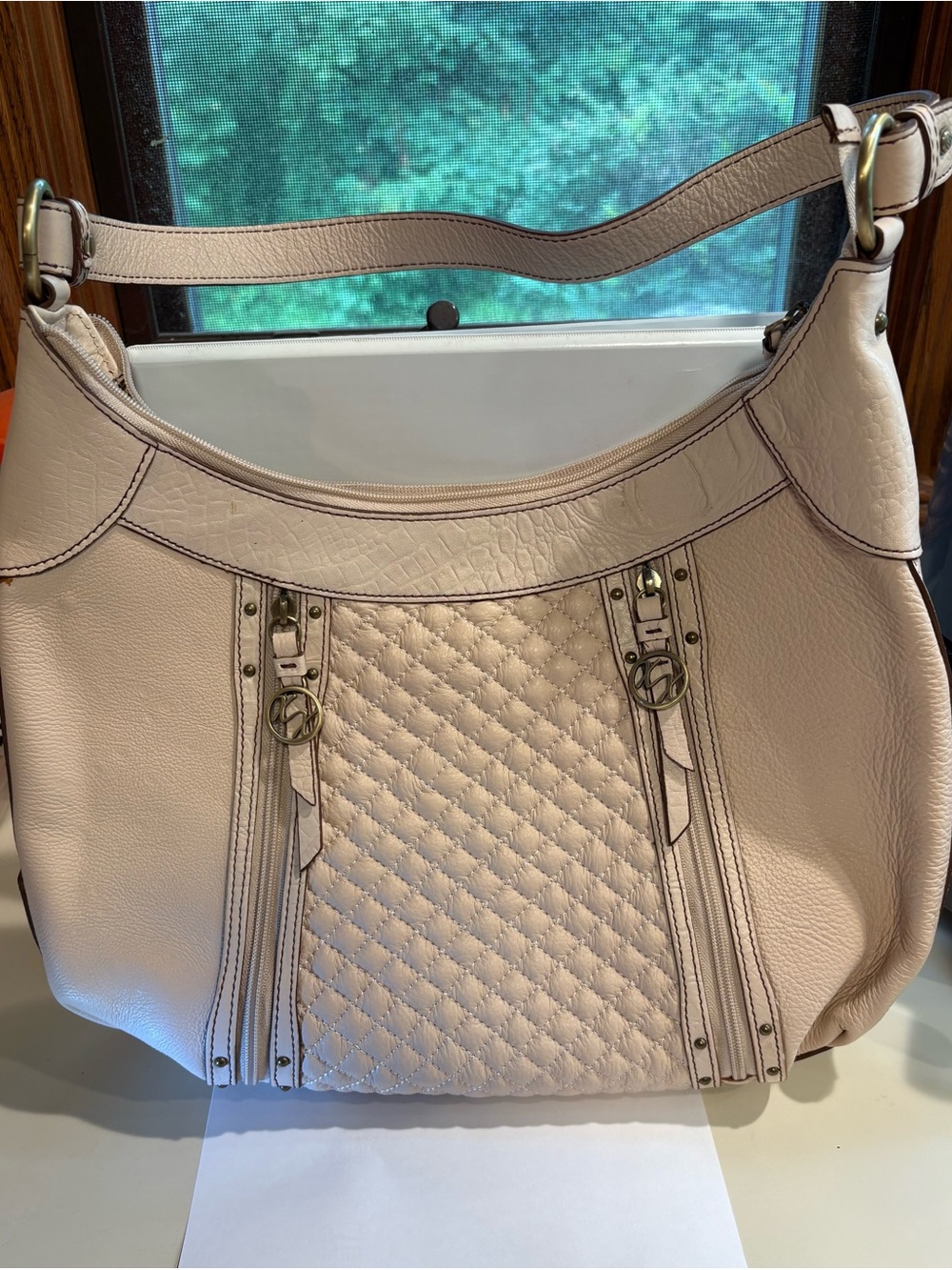 Maxx New York Quilted Shoulder Bag in Cream with Gold Hardware